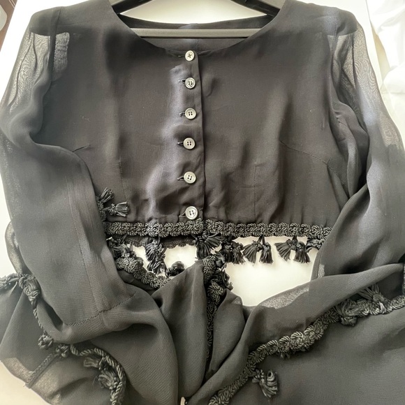 🎉HP🎉 Rare Vintage Dolce & Gabbana Sheer Black Top w/Tassels & Bell Sleeves IT 42 - Picture 10 of 13